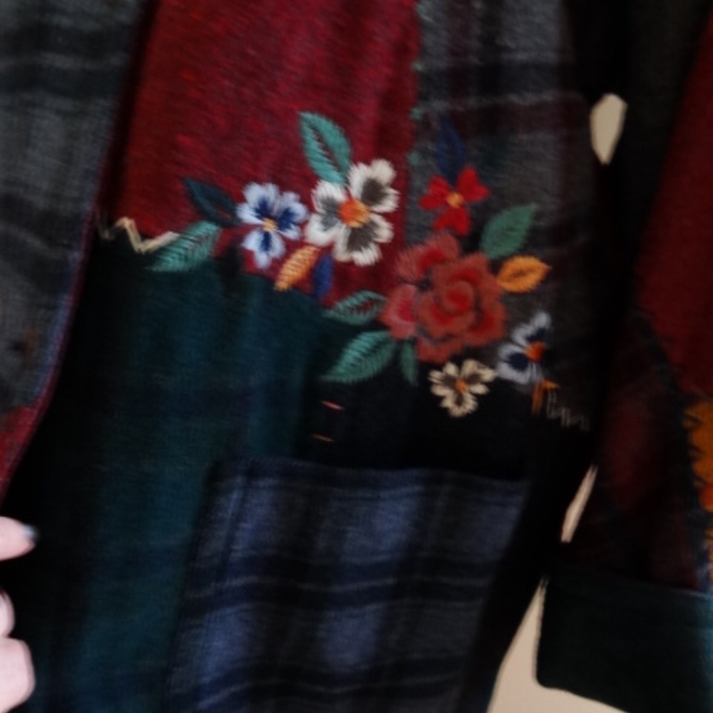 Vintage 80s Mid Length Coat Patchwork Embroided - image 7